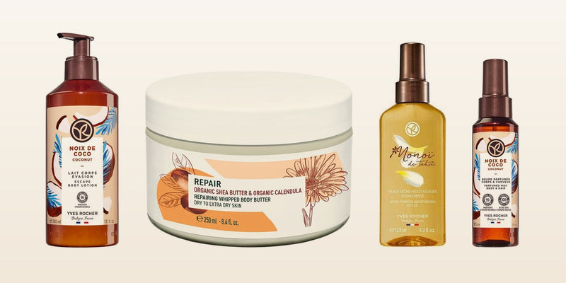 Leche corporal, mantequilla, aceite seco y bruma perfumada Yves Rocher