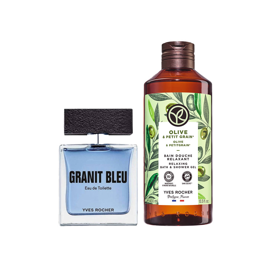 Kit Hombre, Perfume Granit Bleu y gel de ducha Oliva